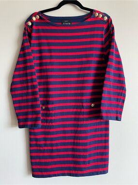 J. Crew nautical red & navy 3/4 sleeve dress gold buttons front pockets M